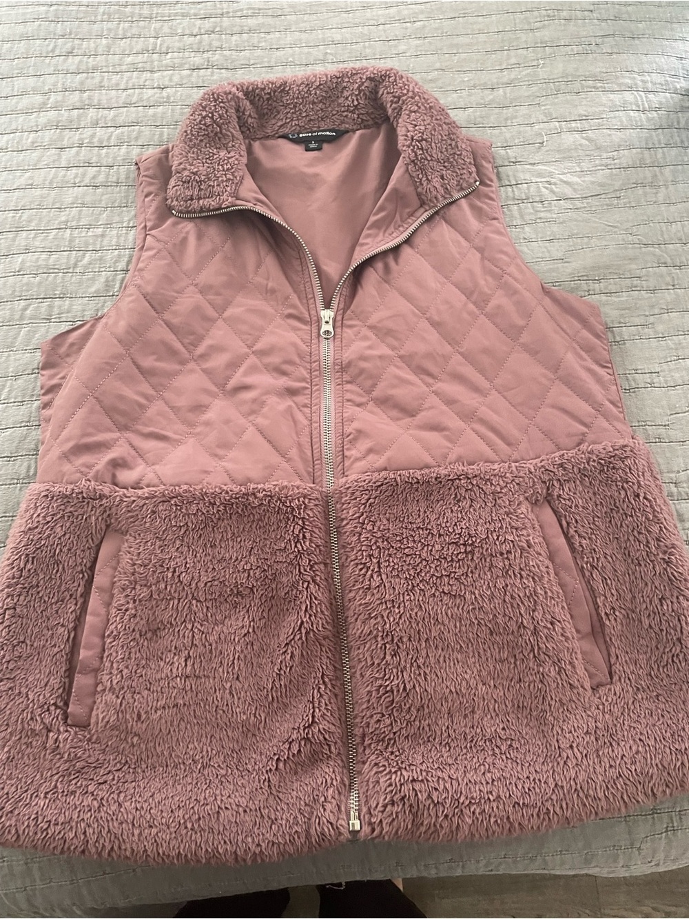 Quilted Sherpa Zip Vest in Dusty Rose